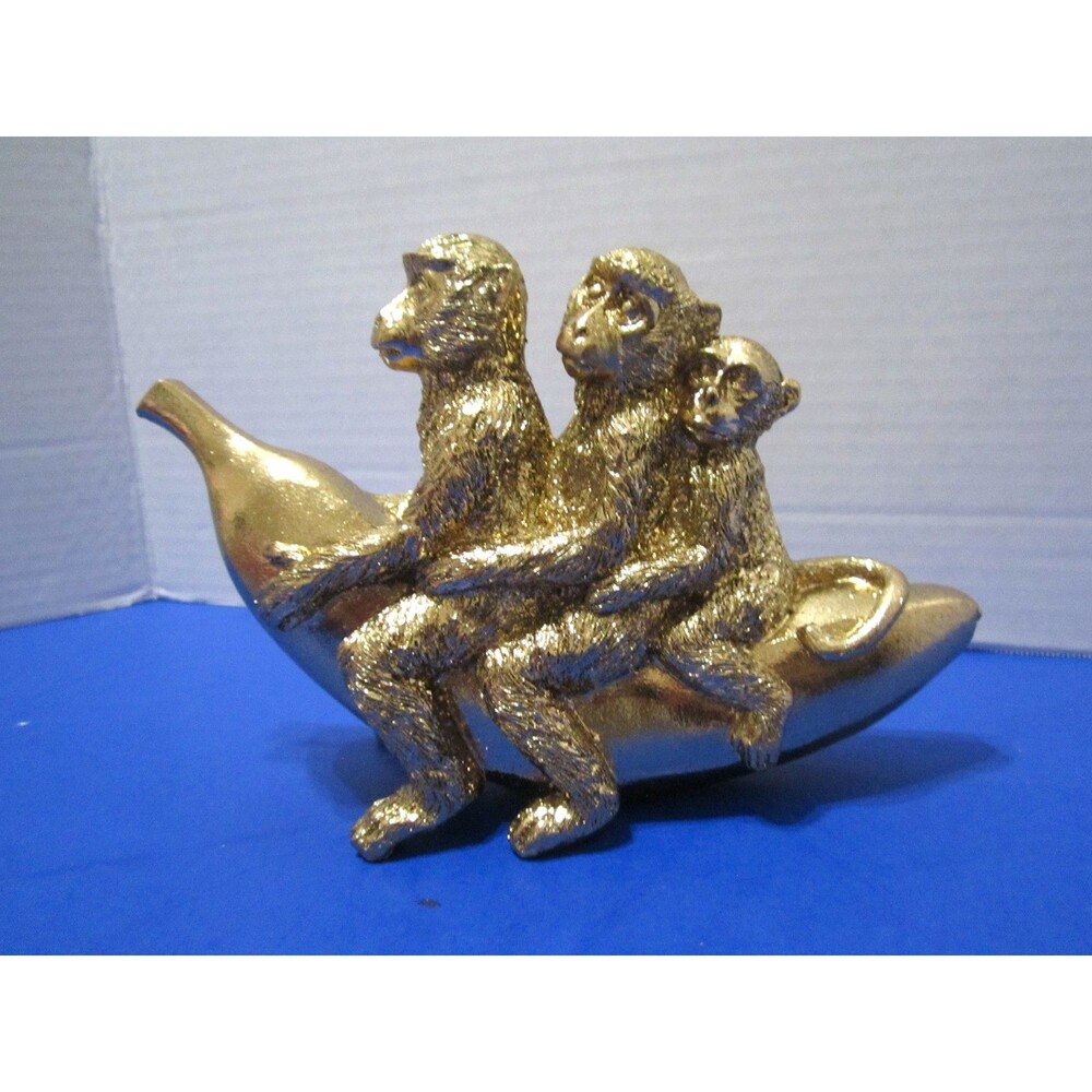 NEW Monkey Family Riding A Banana Figurines Statue Ape Chimp Gorilla
